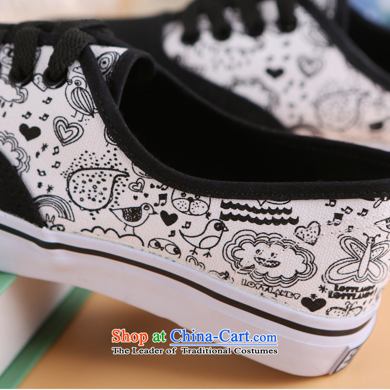 Good rain season stylish cartoon element girl-Low spell color color mix canvas shoes knocked cartoon stamp pattern environmentally preferred rubber side black OSCE Code 38 - equivalent to 39 standard code, good rain season (A GOOD RAIN KNOWS) , , , shoppi