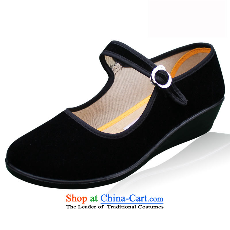 Welcomes the definition of Old Beijing mesh upper women shoes mother shoe to a field with shallow slope Heels click port shoes of Ethnic Dance Shoe Hotel work shoes 713 Black 37