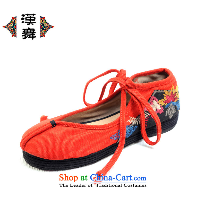 Hon-dance genuine autumn new old Beijing mesh upper female embroidered shoes with ethnic women shoes soft and comfortable traditional gigabit layer with the women's base flat shoe Hon Tien Orange 35