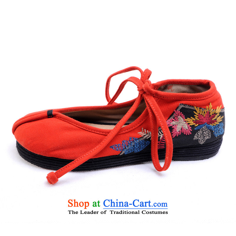 Hon-dance genuine autumn new old Beijing mesh upper female embroidered shoes with ethnic women shoes soft and comfortable traditional gigabit layer with the women's base flat shoe Hon Tien orange 35, Han-dance , , , shopping on the Internet