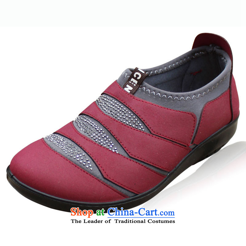 Yan Ching new spring of Old Beijing mesh upper woman shoes, casual stretch fabric in a breathable elderly mother shoe 368 Magenta 37