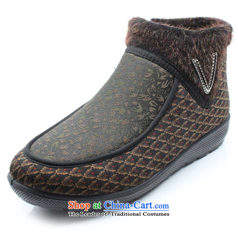 Winter new old Beijing mesh upper female plush cotton shoes warm casual shoes mother shoe cloth cotton shoes L21-19 brown 39
