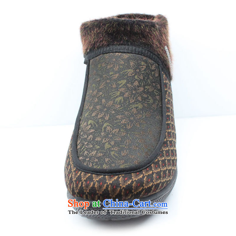 Winter new old Beijing mesh upper female plush cotton shoes warm casual shoes mother shoe cloth cotton shoes L21-19 brown 39 well with l , , , shopping on the Internet