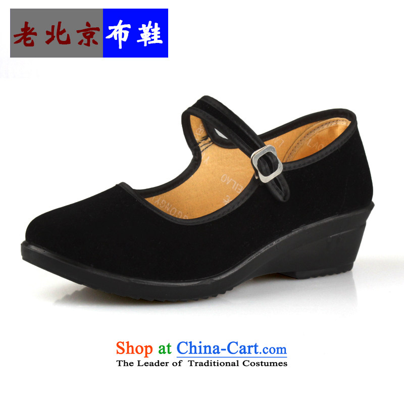 Mesh upper with old Beijing hotel staff work shoes Dance Shoe black with high-heel-slope with the elderly in casual women single mother shoe etiquette shoes shoes with a high 35 Beijing Morning shopping on the Internet has been pressed.