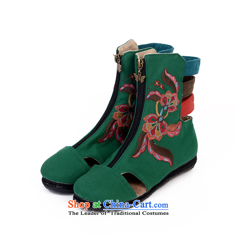 Hon-dance genuine Chinese classical embroidered sandals thousands of ethnic-engraving single shoe old Beijing mesh upper with breathable female ping leisure shoes Sophie Cayman Green 38, Han-dance , , , shopping on the Internet