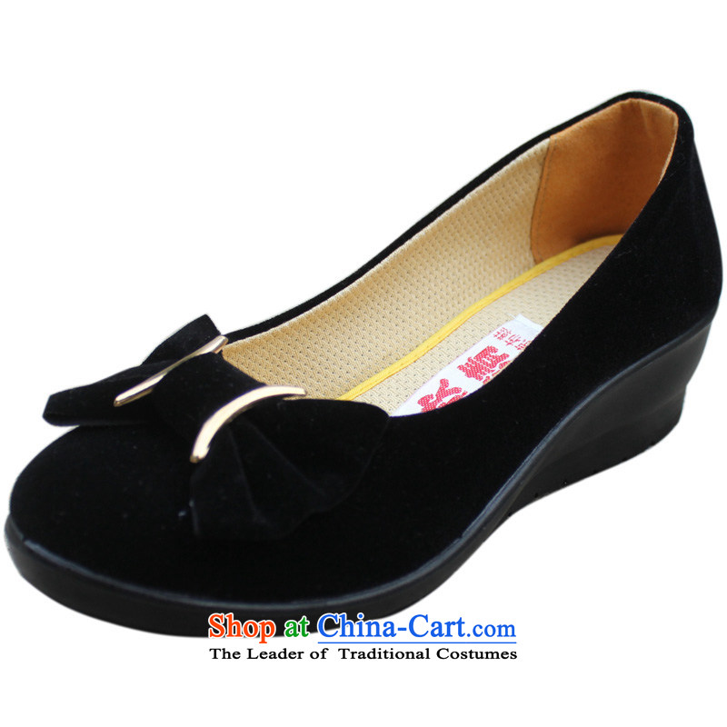 Yan Qing Beijing XQ_ mesh upper woman shoes, casual shoes comfortable shoes . Ms. Mama slope heel shoes work shoes 13009 Black 39