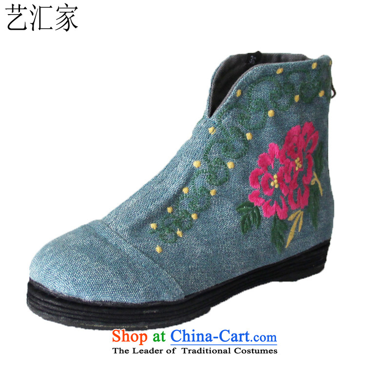 Performing Arts of thousands of bottom embroidered shoes of Old Beijing mesh upper single shoe single shoe L-2 gray Green 36