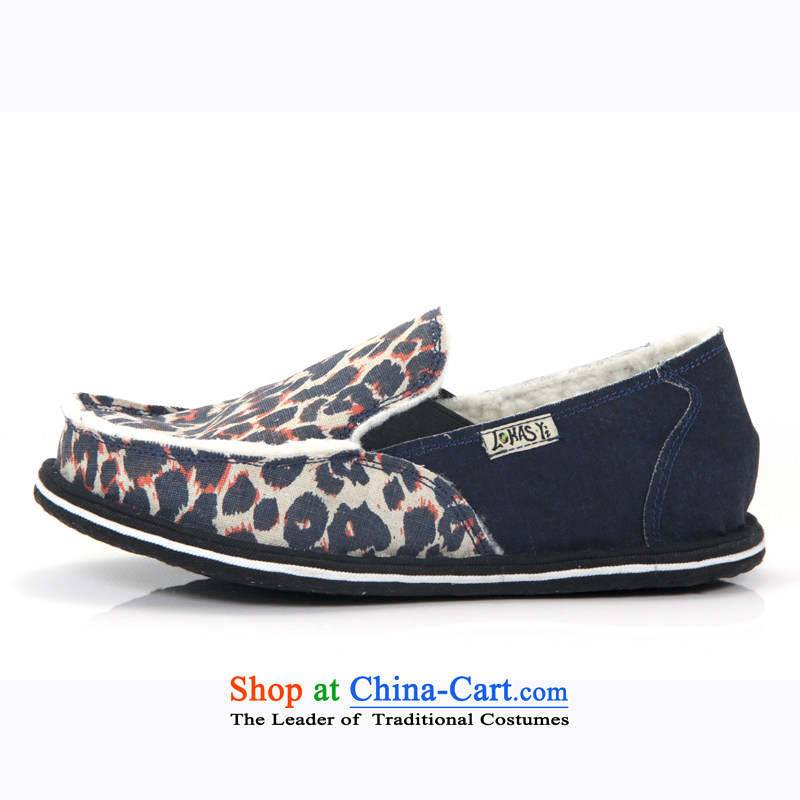 Music and winter lehasyi new low help leopard spell color cotton shoes Lycra yarn composite thousands ground female DW-401 shoes navy manually 39