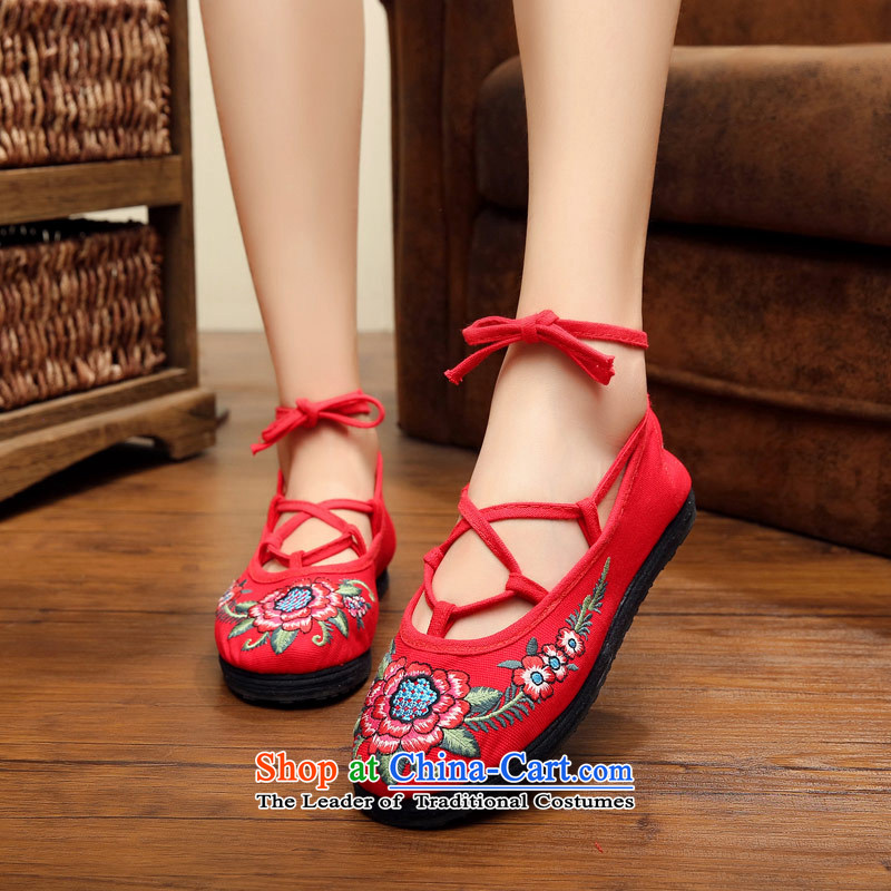The silk autumn old Beijing mesh upper ethnic embroidered shoes thousands of women shoes dance floor single Shoes, Casual Shoes13-5 36 Ms Shelley red silk , , , shopping on the Internet