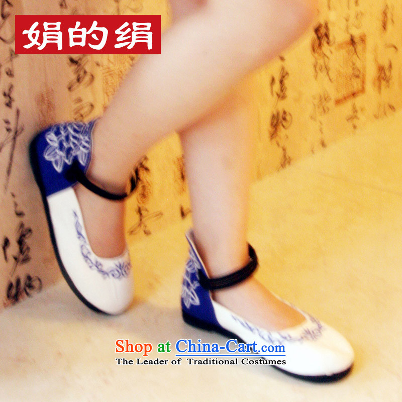 The silk fall of Old Beijing National wind blue-mesh upper layer thousands ground embroidered shoes women shoes single Shoes, Casual Shoes 302 white 36-youns silk , , , shopping on the Internet