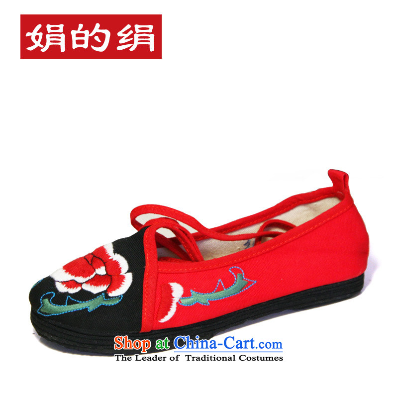 The silk autumn old Beijing mesh upper ethnic embroidered shoes bottom of thousands of poverty that, leisure shoes single women shoes 262 black and red tail 39