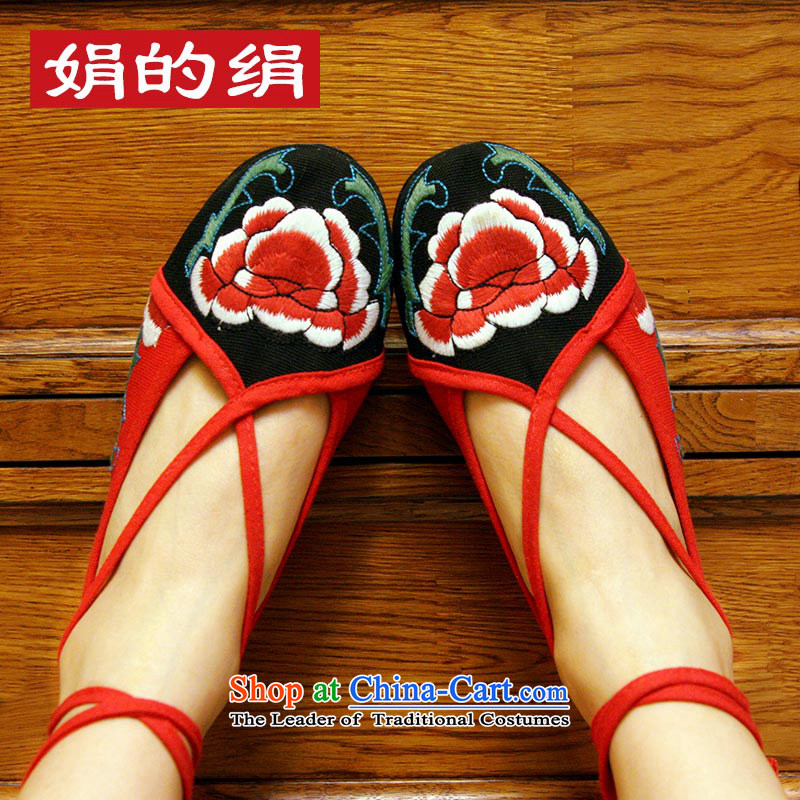 The silk autumn old Beijing mesh upper ethnic embroidered shoes bottom of thousands of poverty that, leisure shoes single women shoes 262 black and red tail 39 Ms Shelley silk , , , shopping on the Internet