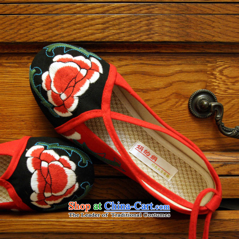 The silk autumn old Beijing mesh upper ethnic embroidered shoes bottom of thousands of poverty that, leisure shoes single women shoes 262 black and red tail 39 Ms Shelley silk , , , shopping on the Internet