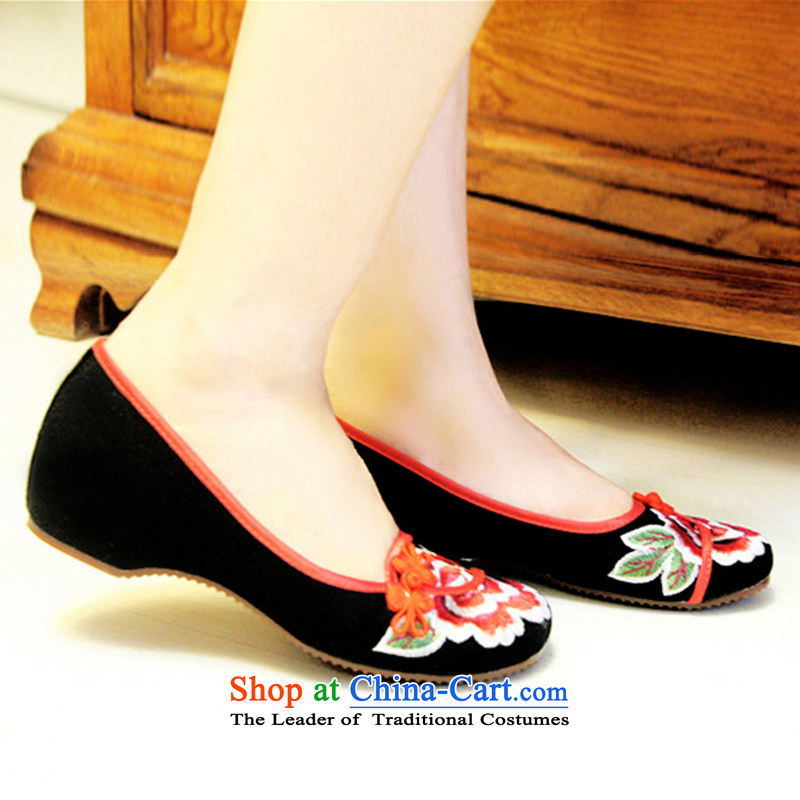 The silk spring and summer old Beijing mesh upper with ethnic slope leisure shoes single shoe bride shoes increased embroidered shoes A412-5 shoes black 36 Marriage Shelley LAU's silk , , , shopping on the Internet
