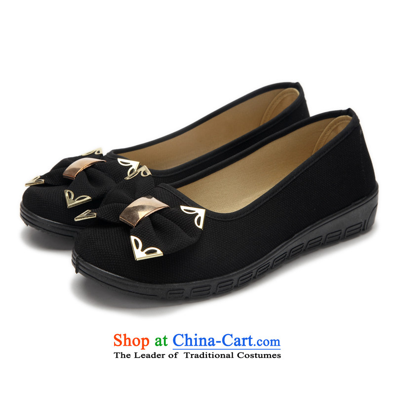 Ms. Old Beijing Modern Flower bow-tie mesh upper with stylish Fashion Wear Anti-slip gold mesh upper canvas shoes black 35 (small), Beijing is the well remember , , , shopping on the Internet