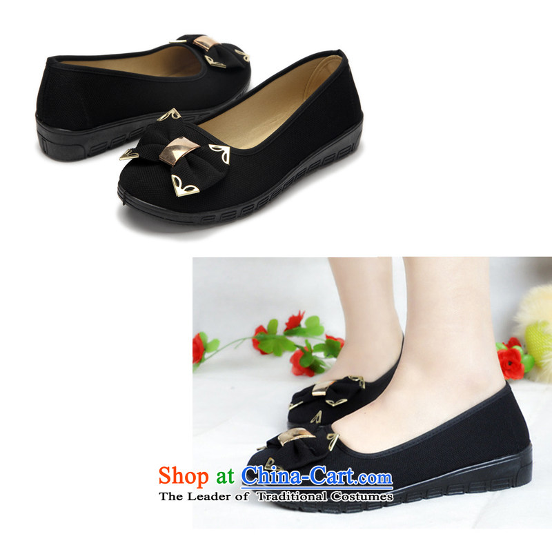 Ms. Old Beijing Modern Flower bow-tie mesh upper with stylish Fashion Wear Anti-slip gold mesh upper canvas shoes black 35 (small), Beijing is the well remember , , , shopping on the Internet