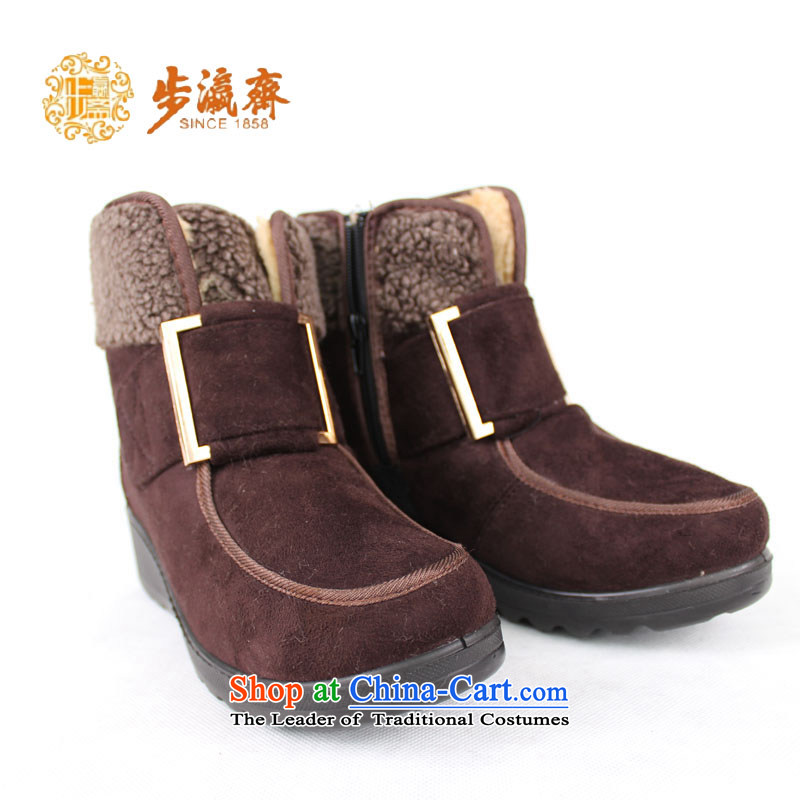 Genuine step-Fitr Old Beijing cotton shoes mesh upper women shoes winter stylish with zipper slide-warm female cotton shoes 23185 Female cotton shoes brown 40-step Ramadan , , , shopping on the Internet