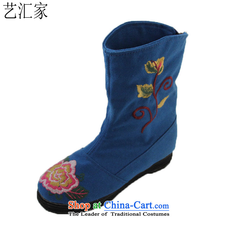 Performing Arts Old Beijing mesh upper end of thousands of embroidered shoes, increase women's shoe L-5 blue boots 40
