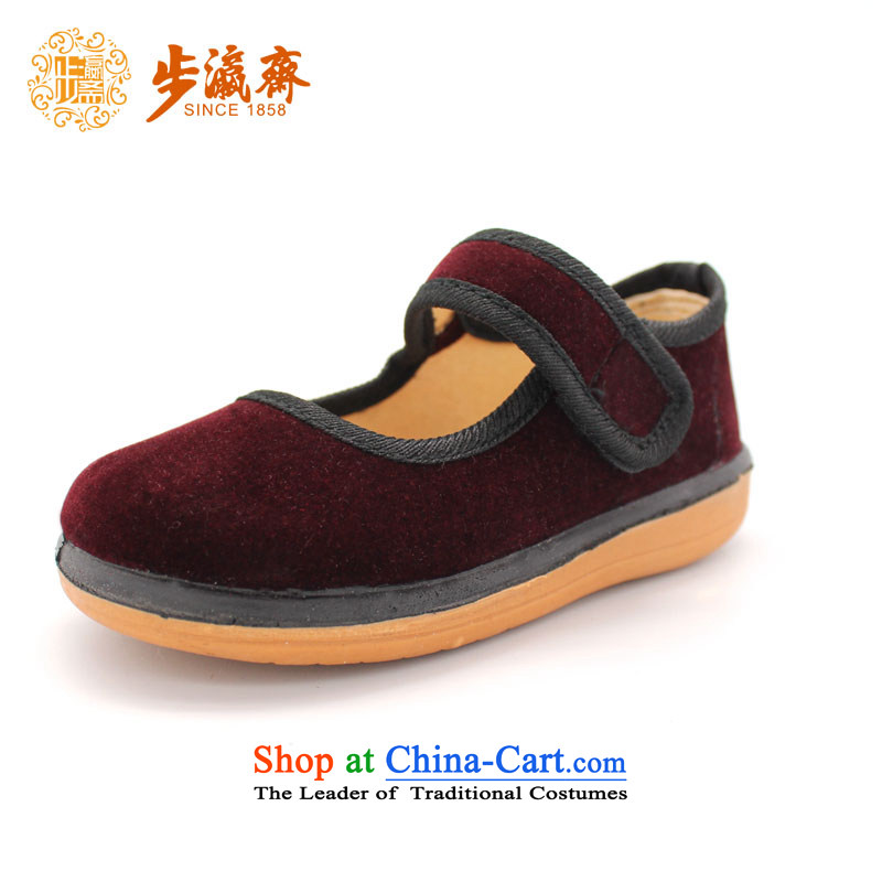 Genuine old step-young of Old Beijing mesh upper spring and autumn Ramadan_ Children shoes anti-slip soft bottoms baby children wear shoes B21-118 click dark red 18 yards _14cm