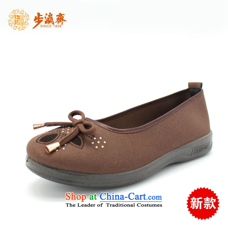 The Chinese old step-young of Ramadan Old Beijing mesh upper new women shoes flat bottom anti-slip Vogue girl single shoe?4A03 temperament brown?38