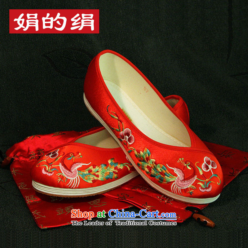 The silk autumn old Beijing mesh upper ethnic embroidered shoes flat bottom satin thousands of Floor Chinese style wedding shoes bridal shoes red color fung shoes single shoe 601 red 36, Ms Shelley silk , , , shopping on the Internet