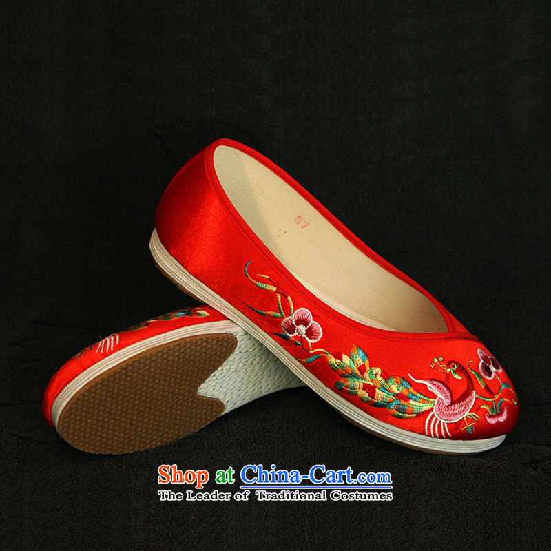 The silk autumn old Beijing mesh upper ethnic embroidered shoes flat bottom satin thousands of Floor Chinese style wedding shoes bridal shoes red color fung shoes single shoe 601 red 36, Ms Shelley silk , , , shopping on the Internet