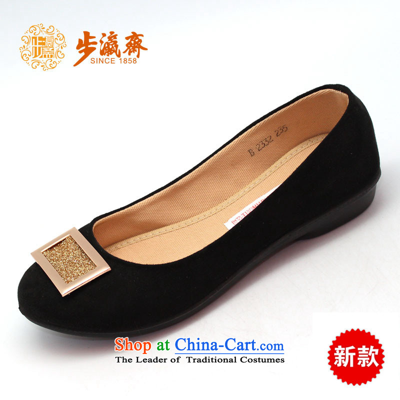 The Chinese old step-young of Old Beijing mesh upper slip Ramadan wear shoes gift home leisure shoes shoe womens single shoe?womens single black shoes B2332?35