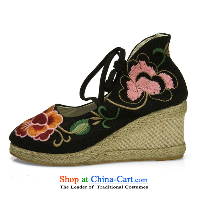 Performing Arts stylish mother embroidered shoes increased within the high-heel shoes spring and summer fall new single Shoes, Casual Shoes slope with women shoes of Old Beijing mesh upper black 35 arts home shopping on the Internet has been pressed.