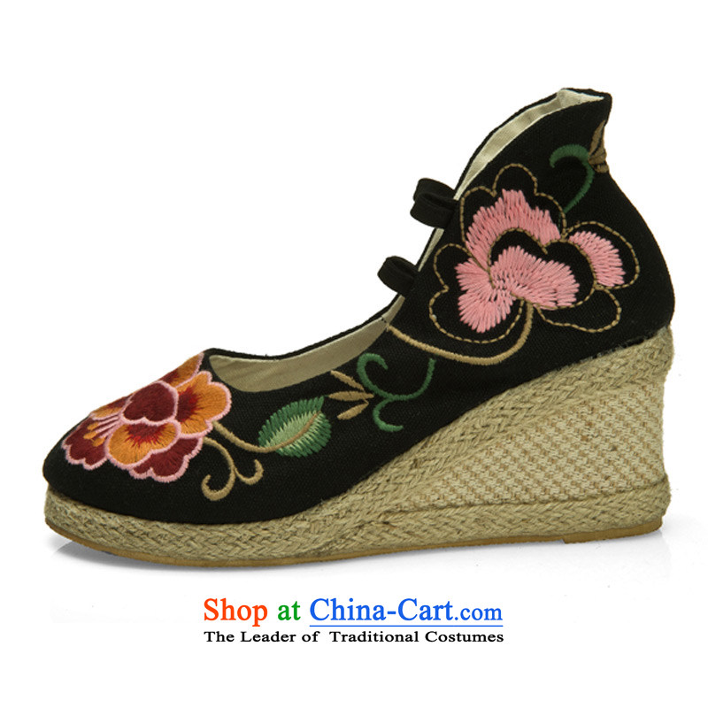 Performing Arts stylish mother embroidered shoes increased within the high-heel shoes spring and summer fall new single Shoes, Casual Shoes slope with women shoes of Old Beijing mesh upper black 35 arts home shopping on the Internet has been pressed.