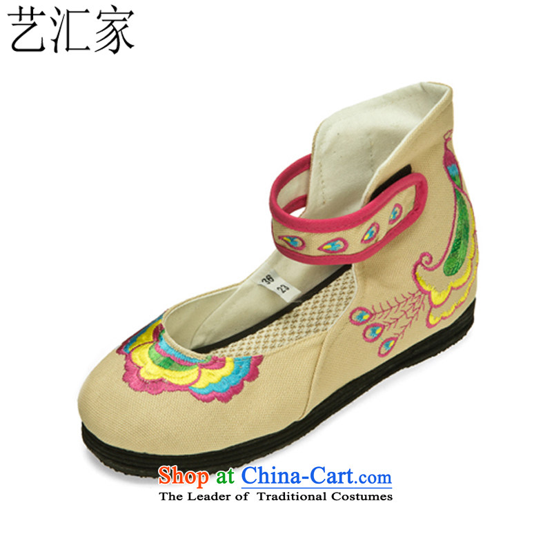 Performing Arts Ethnic Wind stylish embroidered shoes spring and fall new stylish mother shoe old Beijing HZ-16 mesh upper m Yellow?37