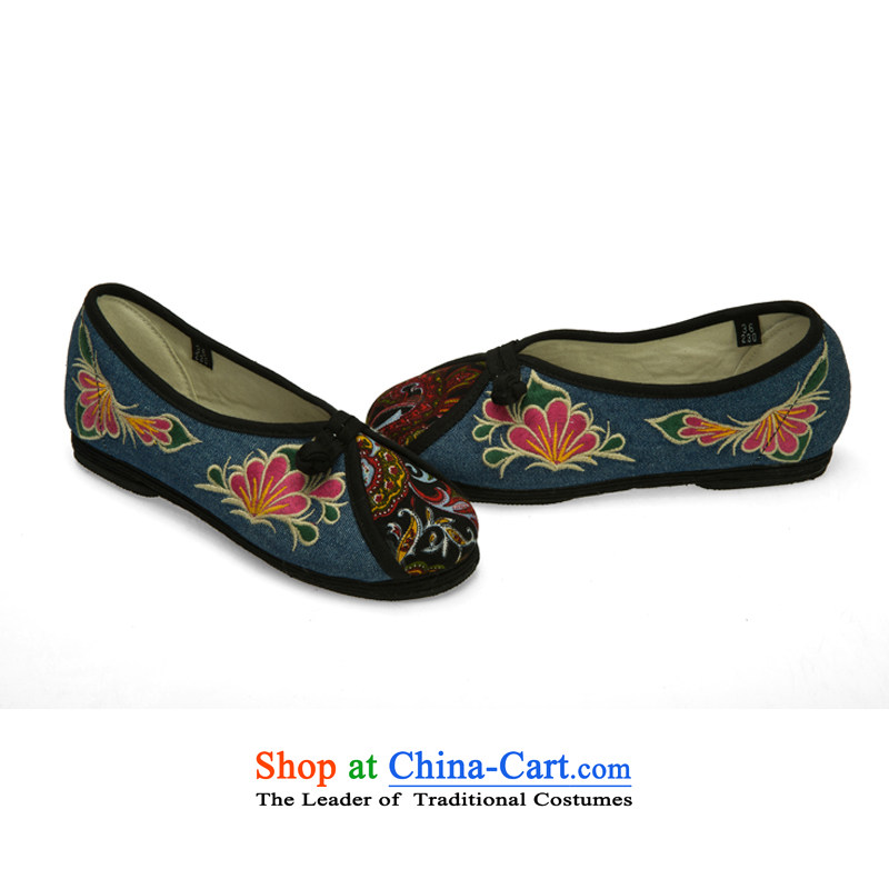 Performing Arts stylish mother shoe flat bottom embroidered shoes spring and fall new single shoes of Old Beijing HZ-14 mesh upper blue 38, performing arts companies , , , shopping on the Internet