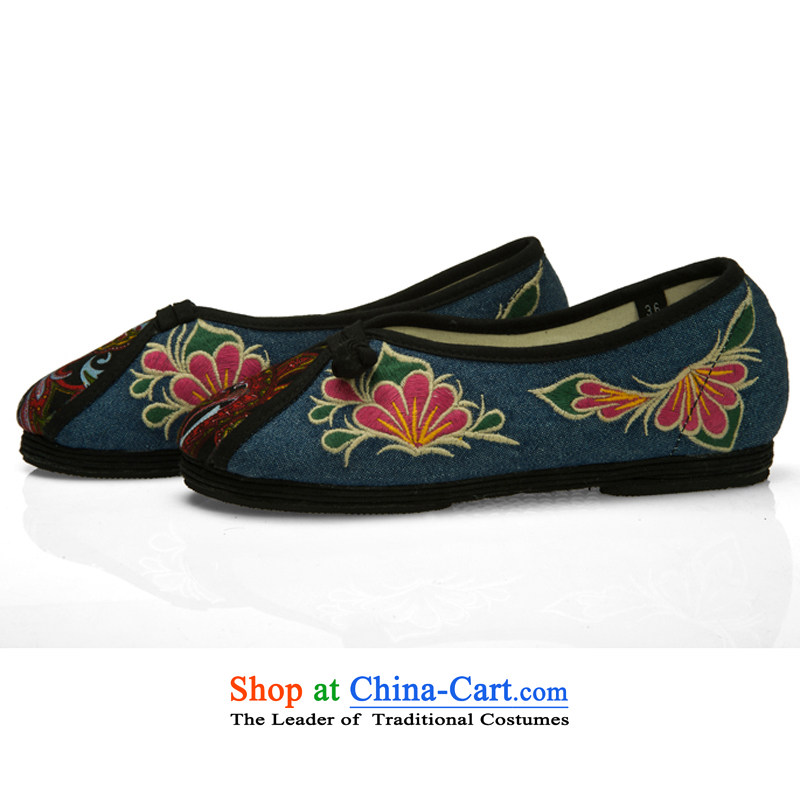 Performing Arts stylish mother shoe flat bottom embroidered shoes spring and fall new single shoes of Old Beijing HZ-14 mesh upper blue 38, performing arts companies , , , shopping on the Internet