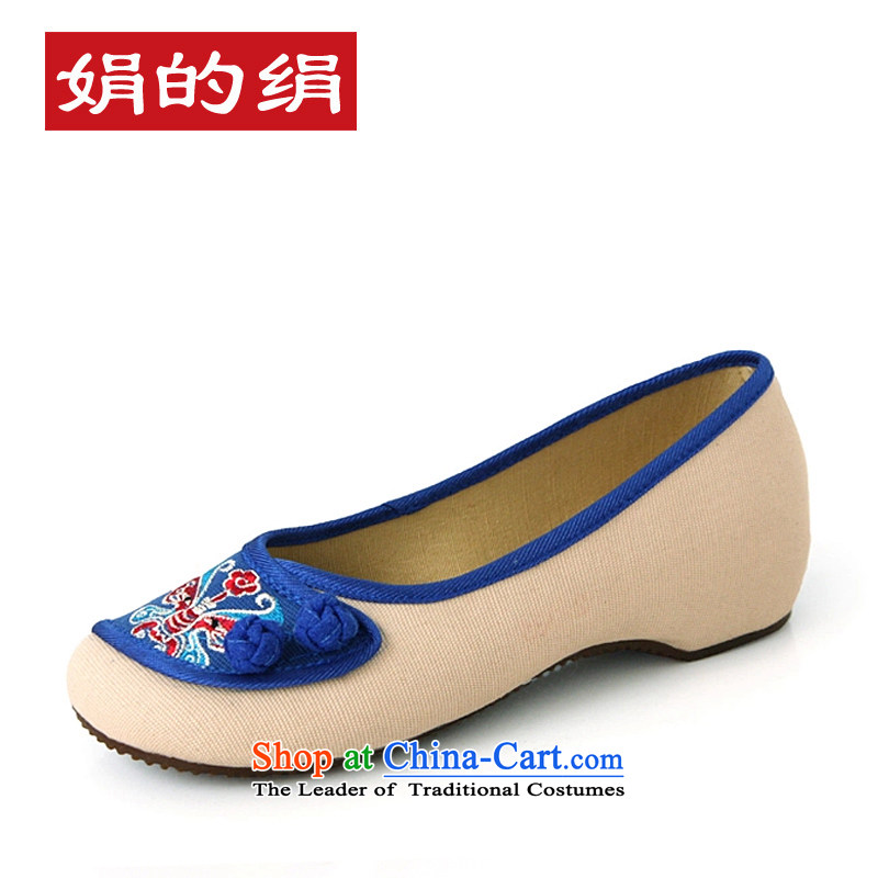 The silk autumn old Beijing mesh upper ethnic Peking opera embroidered shoes, increase color stitching slope with the female singles Shoes, Casual Shoes A412-72 Blue - increased within 3cm 35