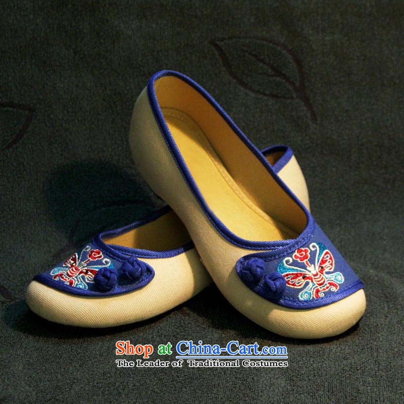 The silk autumn old Beijing mesh upper ethnic Peking opera embroidered shoes, increase color stitching slope with the female singles Shoes, Casual Shoes A412-72 Blue - 35 ms rise within 3 cm of silk , , , shopping on the Internet