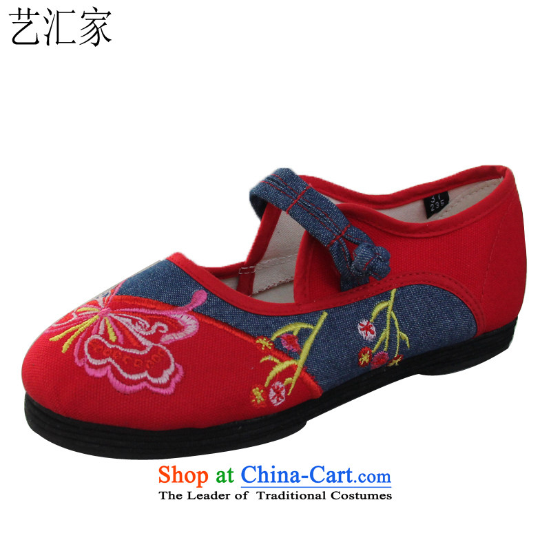 Performing Arts of thousands of bottom embroidered shoes of Old Beijing mesh upper single women shoes?HZ-17?Red?40