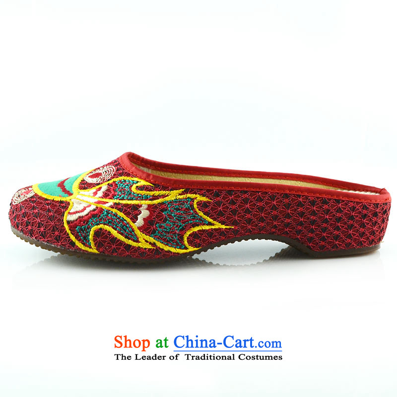 The first door of Old Beijing Summer Ms. mesh upper embroidered slippers ethnic stylish embroidered with leisure cool drag slope single shoe red 37, Purple Door (zimenyuan) , , , shopping on the Internet