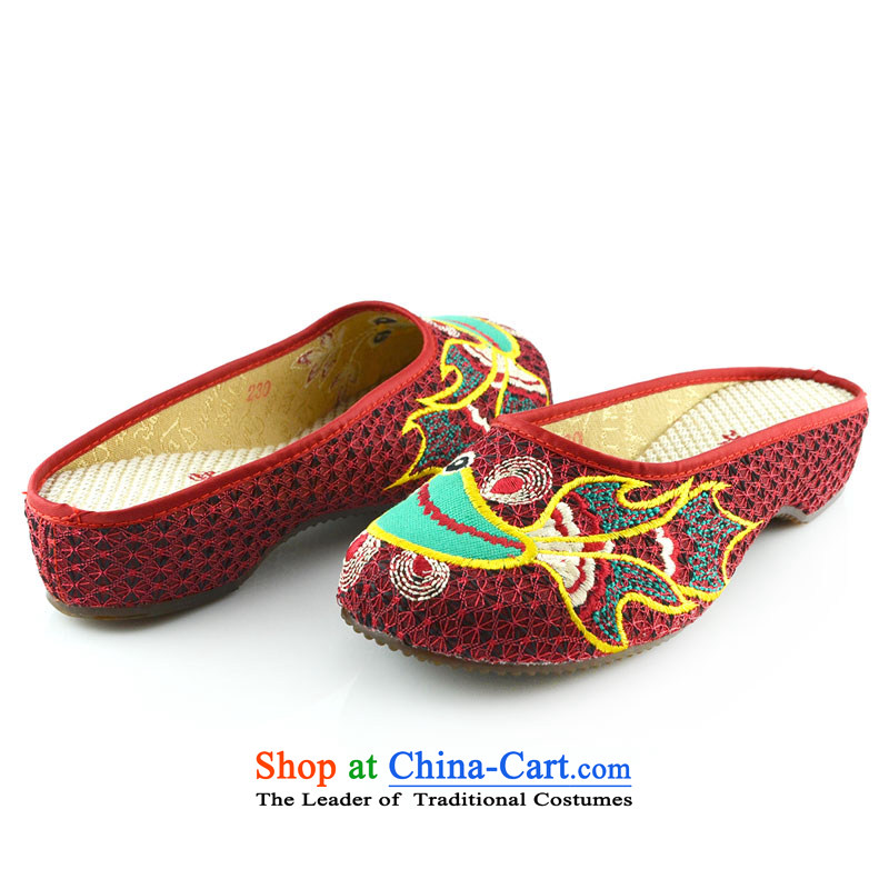 The first door of Old Beijing Summer Ms. mesh upper embroidered slippers ethnic stylish embroidered with leisure cool drag slope single shoe red 37, Purple Door (zimenyuan) , , , shopping on the Internet