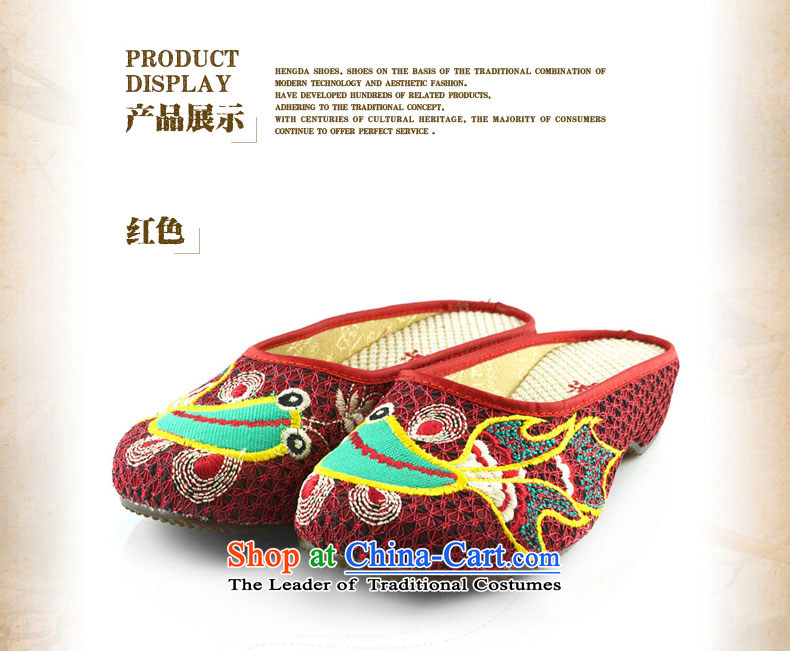 The first door of Old Beijing Summer Ms. mesh upper embroidered slippers ethnic stylish embroidered with leisure cool drag slope single shoe red 37 pictures, prices, brand platters! The elections are supplied in the national character of distribution, so action, buy now enjoy more preferential! As soon as possible.
