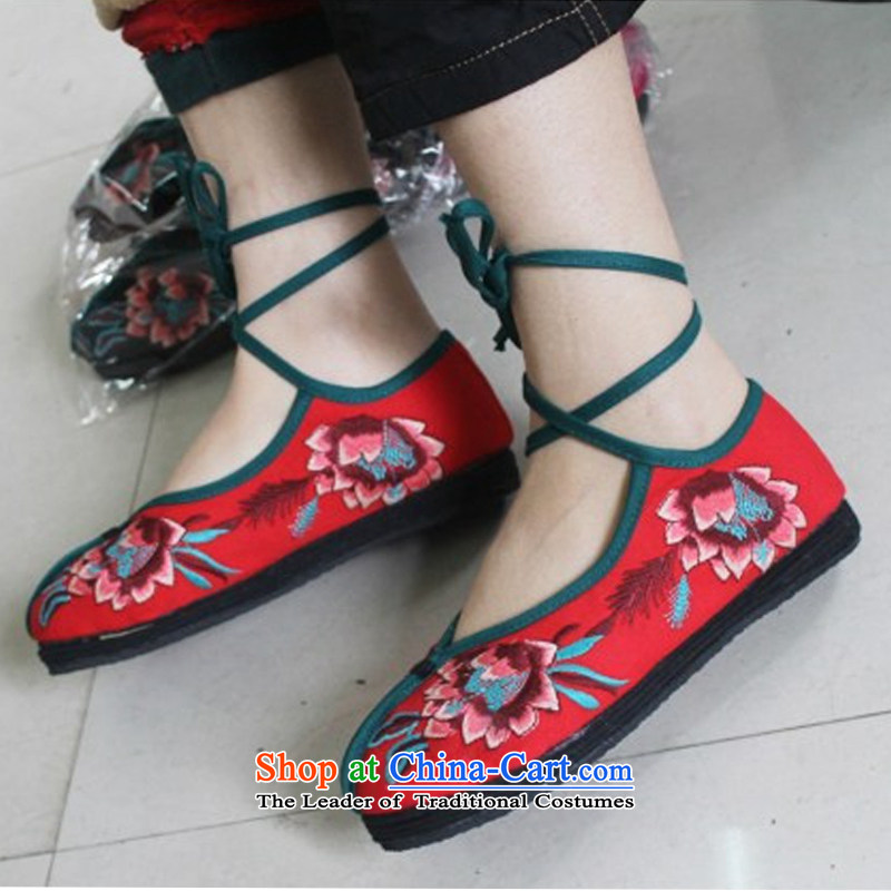 Mesh upper with old Beijing Fourth quarter, embroidered shoes of ethnic embroidery single Shoes, Casual Shoes with Flat 35, Beijing Yun-bok red write , , , shopping on the Internet