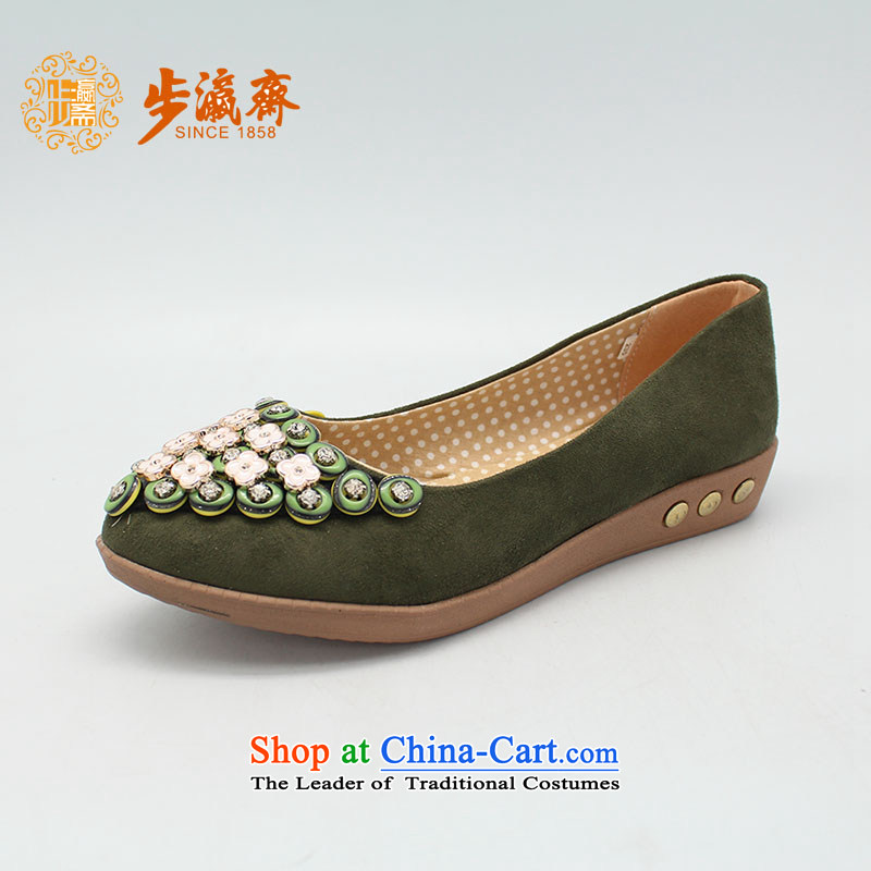 Genuine old step-young of Ramadan Old Beijing New mesh upper non-slip is smart casual gift shoe soft bottoms womens single women shoes B2262 shoes Army Green 34