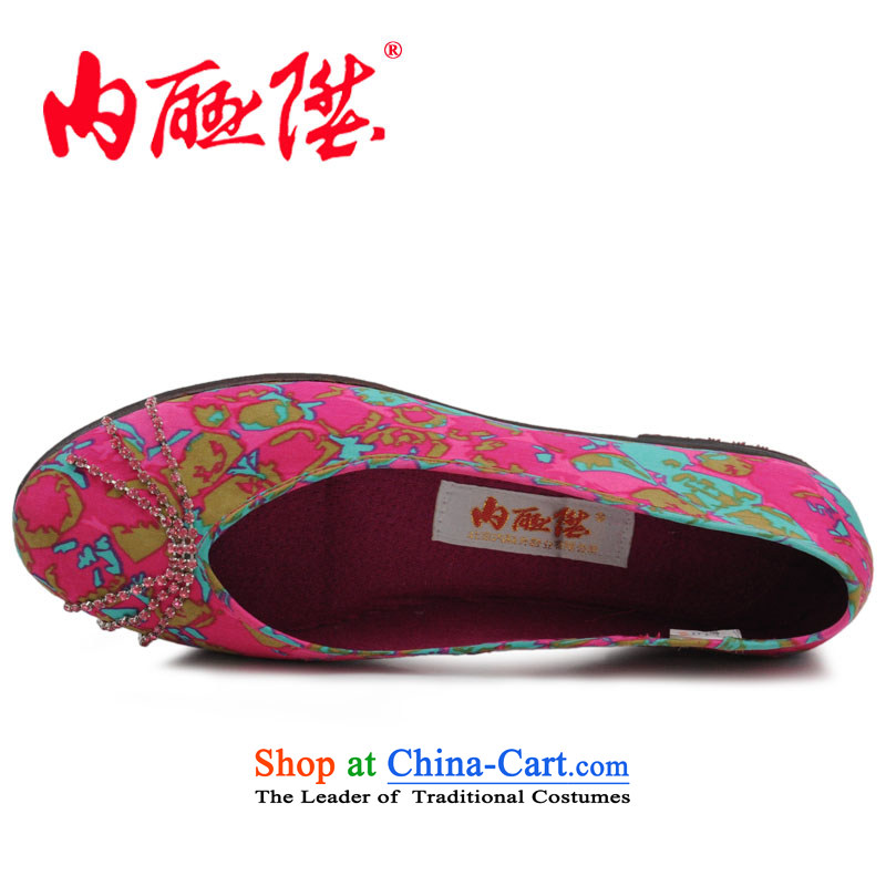 Inline l women shoes mesh upper mesh upper-gon of Old Beijing leather panelled bottom-diamond Tsim Port Silk flower mixed single shoe 7204A 38, inline l , , , shopping on the Internet