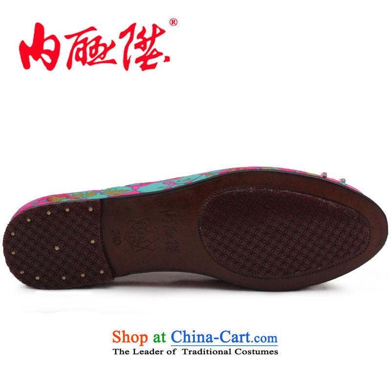Inline l women shoes mesh upper mesh upper-gon of Old Beijing leather panelled bottom-diamond Tsim Port Silk flower mixed single shoe 7204A 38, inline l , , , shopping on the Internet