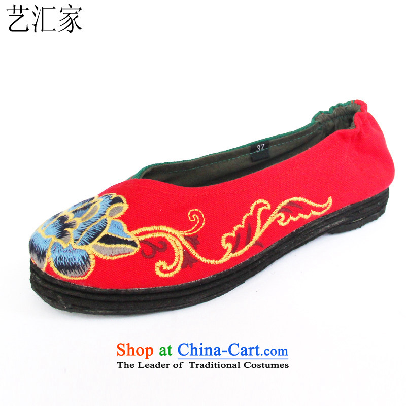 Performing Arts stylish embroidered shoes of ethnic mesh upper end of thousands of single women shoes L-9 Red 37
