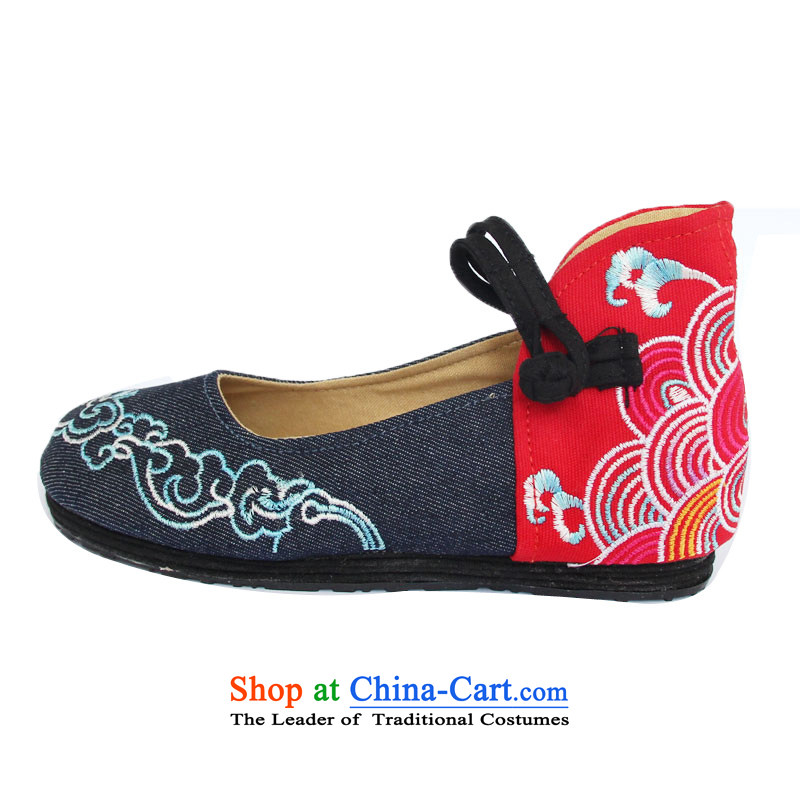 Step Fuk Cheung Chin-layer mesh upper floor stylish embroidered shoes single women shoes TR-866 blue 39, step-by-step Fuk Cheung shopping on the Internet has been pressed.