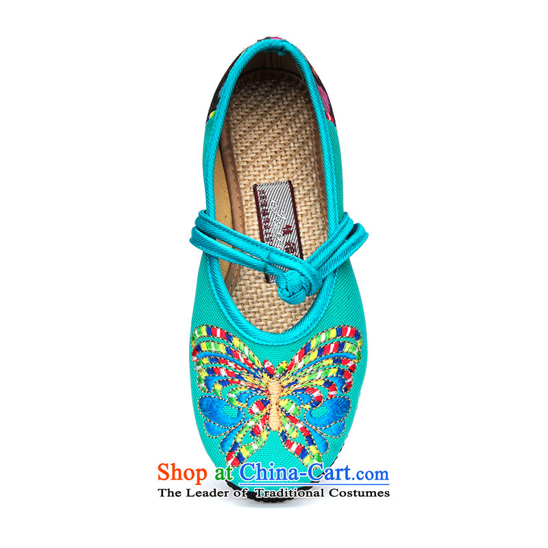 Better well old Beijing Ms. mesh upper embroidered shoes spring and summer new ethnic single shoes with soft, comfortable embroidered shoes mesh upper with flower butterfly B6-23 light blue 35, better Fuk (JIAFU) , , , shopping on the Internet
