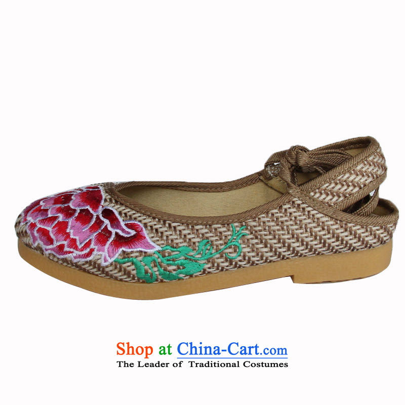 Yong-sung stylish embroidered shoes leisure Xuan soft bottoms mesh upper with a flat bottom of shoes with single old Beijing mesh upper A14-317 coffee-colored 35 arts home shopping on the Internet has been pressed.
