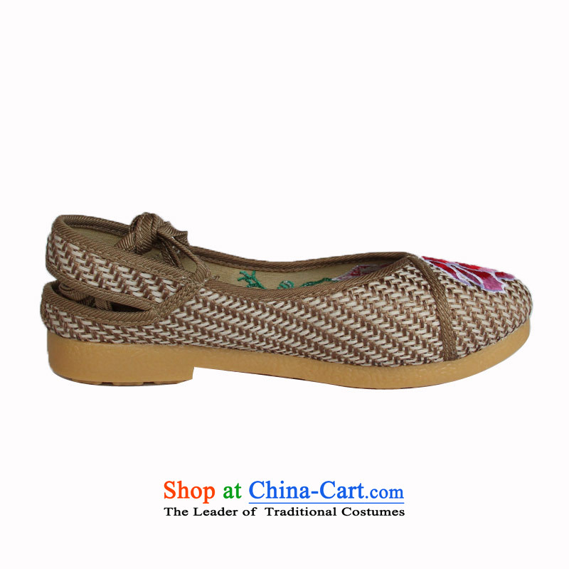 Yong-sung stylish embroidered shoes leisure Xuan soft bottoms mesh upper with a flat bottom of shoes with single old Beijing mesh upper A14-317 coffee-colored 35 arts home shopping on the Internet has been pressed.