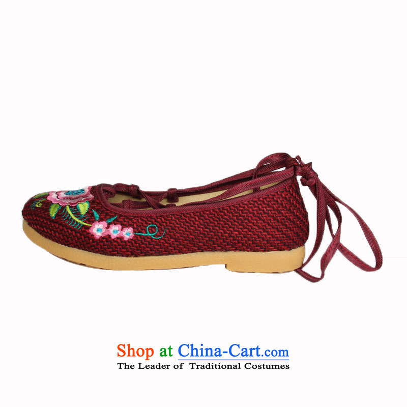 Yong-sung Xuan stylish old Beijing mesh upper flat bottom embroidered shoes breathable pension pin single shoe A14-320 red 40, performing arts companies , , , shopping on the Internet