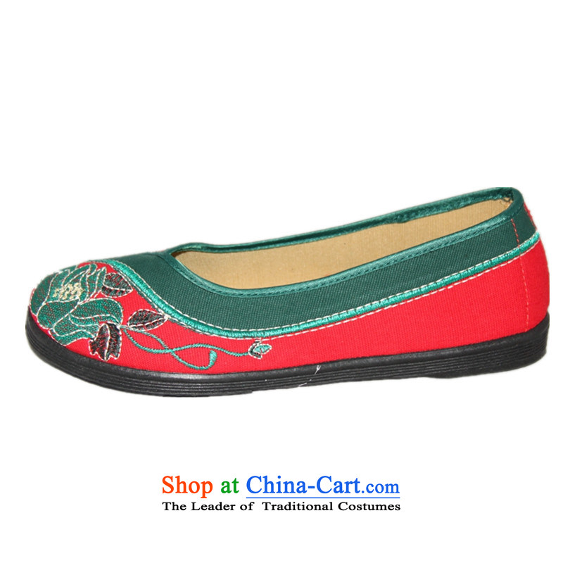 Magnolia Old Beijing mesh upper light port soft bottoms flat bottom embroidered shoes 2312-654 womens single green 36 Magnolia shopping on the Internet has been pressed.