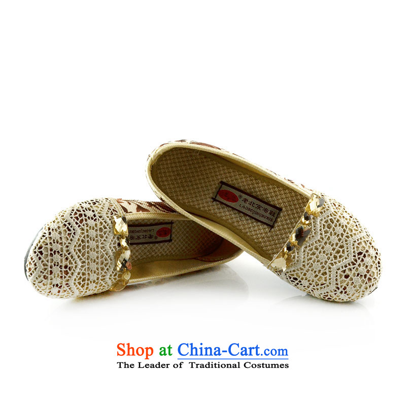 The first door of Old Beijing Summer sandals female mesh upper hole in the shoe lace stylish shoe Breathable knit light women shoes comfortable single shoes flat bottom first door 40 homes beige (zimenyuan) , , , shopping on the Internet